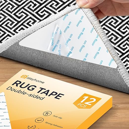 12 PCS Rug Tape, Rug Pad Gripper for Hardwood Floors, Double Sided Adhesive Carpet Tape, Reusable Anti Slip Rug Grips for Area Rugs to Keep Rugs in... 12 PCS Rug Tape, Rug Pad Gripper for Hardwood Floors, Double Sided Adhesive Carpet Tape, Reusable Anti Slip Rug Grips for Area Rugs to Keep Rugs in...