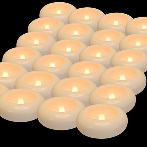 Aignis 24pcs Flameless LED Floating Candles, 120+ Hours Glow Time, 3 Inch Plastic Battery Operated Tealights, Cozy Warm White Light for Romantic...