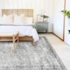 Area Rug 4x6 Washable Rug Gray Vintage Traditional Floor Cover Foldable Thin Retro Accent Indoor Distressed Non Slip Carpet Floral Print Mat...
