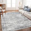 Area Rug 4x6 Washable Rug Gray Vintage Traditional Floor Cover Foldable Thin Retro Accent Indoor Distressed Non Slip Carpet Floral Print Mat...
