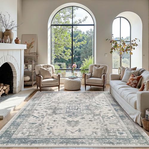 Area Rugs 5x7, Washable Rugs for Living Room, Vintage Boho Light Blue Rug for Office, Dining Room, Kids Room and Farmhouse, Durable Low Pile... Area Rugs 5x7, Washable Rugs for Living Room, Vintage Boho Light Blue Rug for Office, Dining Room, Kids Room and Farmhouse, Durable Low Pile...