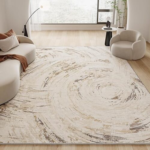 Beige Brown Neutral Rug 5x7 Area Rugs for Living Room Bedroom Dining Room Under Table Office Rug Washable Modern Abstract Carpet Easy Maintain...
