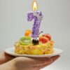 Birthday Number Candles,Purple Crown Birthday Candles for Cake,Glitter Number 7 Candle Cake Topper with Sequins for Anniversary Celebrations...