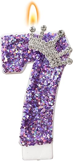 Birthday Number Candles,Purple Crown Birthday Candles for Cake,Glitter Number 7 Candle Cake Topper with Sequins for Anniversary Celebrations...