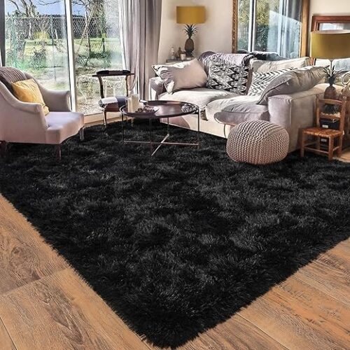 Black Rug for Bedroom, Soft Shaggy Modern Shag 4x6 Area Rugs for Living Room, Upgrade Non-Slip Plush Fluffy Carpet for Kids Boys Girls Room Dorm...