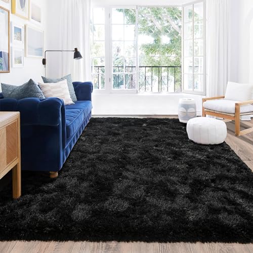 Black Rug for Bedroom, Soft Shaggy Modern Shag 4x6 Area Rugs for Living Room, Upgrade Non-Slip Plush Fluffy Carpet for Kids Boys Girls Room Dorm...