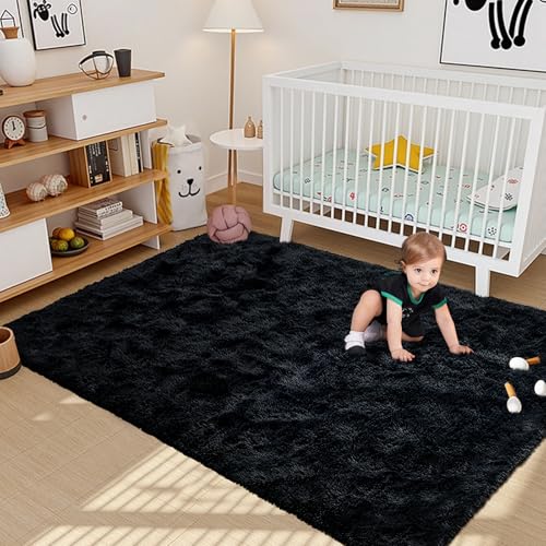 Black Rugs for Living Room Fluffy 4x6 ft Bedroom Rug Non-Slip Area Rugs Shag Carpet for Nursery Kids PlayRoom Dorm Office Indoor Modern Plush...