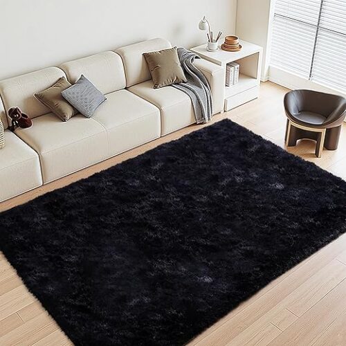 Black Rugs for Living Room Fluffy 4x6 ft Bedroom Rug Non-Slip Area Rugs Shag Carpet for Nursery Kids PlayRoom Dorm Office Indoor Modern Plush...