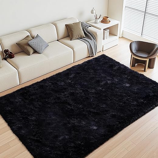Black Rugs for Living Room Fluffy 4x6 ft Bedroom Rug Non-Slip Area Rugs Shag Carpet for Nursery Kids PlayRoom Dorm Office Indoor Modern Plush...