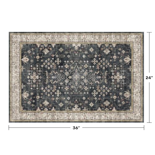 Black Washable Entry Rug, 2x3 Small Rugs for Entryway Kitchen Bathroom Door Mat Indoor Entrance, Non Slip Rubber Backing, Stain & Fade Resistant,...