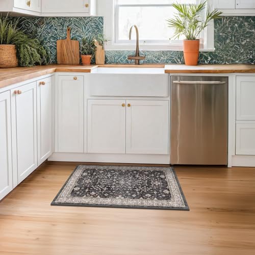 Black Washable Entry Rug, 2x3 Small Rugs for Entryway Kitchen Bathroom Door Mat Indoor Entrance, Non Slip Rubber Backing, Stain & Fade Resistant,...