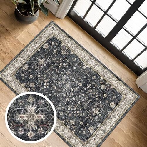 Black Washable Entry Rug, 2x3 Small Rugs for Entryway Kitchen Bathroom Door Mat Indoor Entrance, Non Slip Rubber Backing, Stain & Fade Resistant,...