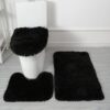 Eanpet Shaggy Bathroom Rugs Sets 3Piece Black Bath Mat for Bathroom Non-Slip Bathroom Mats Water Absorbent Bath Rug Floor Mats Soft Washable Shower...