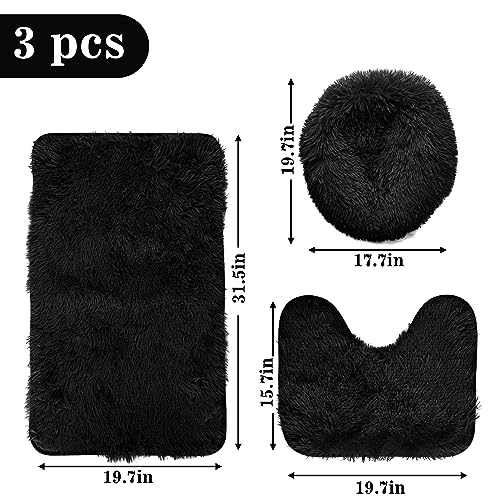 Eanpet Shaggy Bathroom Rugs Sets 3Piece Black Bath Mat for Bathroom Non-Slip Bathroom Mats Water Absorbent Bath Rug Floor Mats Soft Washable Shower...