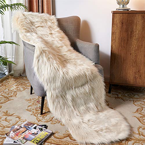 EasyJoy Ultra Soft Fluffy/Fuzzy Shaggy Area Rug Faux Fur Chair Cover Seat Pad for Bedroom Floor Sofa Living Room (2 x 6 ft Sheepskin, Beige)