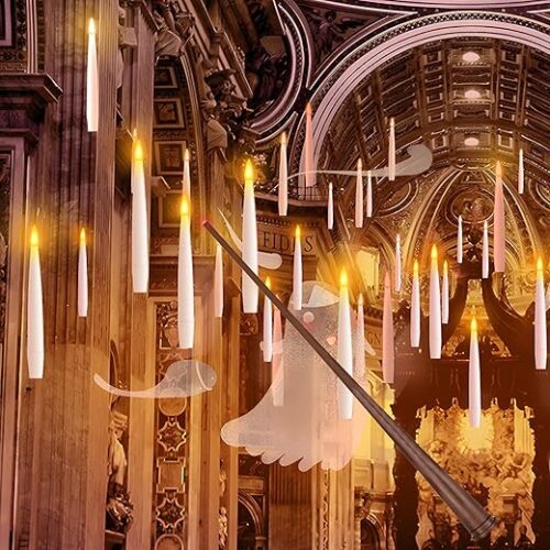 Floating Candles with Wand, 20 PCs Magic Hanging Candles, Flickering Warm Light Flameless Floating LED Candle with Wand Remote, Battery Operated...
