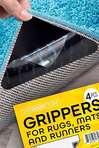 Four Rug Corner Grippers, Anti Slip Grips for Hardwood Floors, Laminate Flooring and Carpet - Hold Down Rugs and Runners to Protect Yourself and...