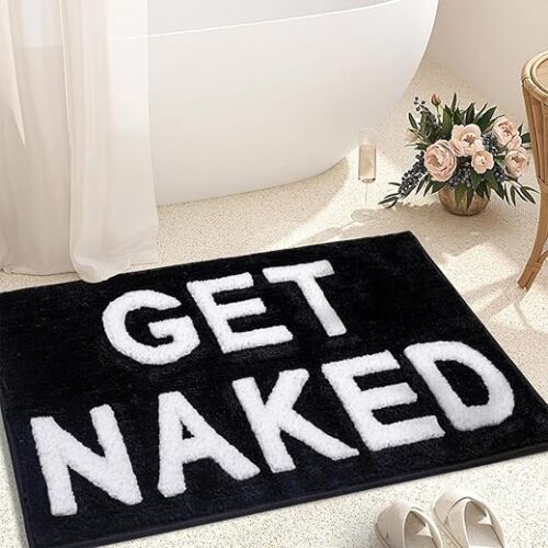 Get Naked Bath Mat Cute Bathroom Rugs 16" x 24" Non Slip Absorbent Black Bath Rug for Bathroom Floor and Shower Funny Decor for Apartment, Machine...