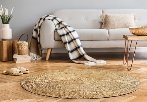 Hausattire Hand Woven Jute Braided Rug, 4’ Round – Natural, Reversible Boho Entry Area Rugs for Kitchen, Living Room I Farmhouse Decorative Floor... Hausattire Hand Woven Jute Braided Rug, 4’ Round – Natural, Reversible Boho Entry Area Rugs for Kitchen, Living Room I Farmhouse Decorative Floor...