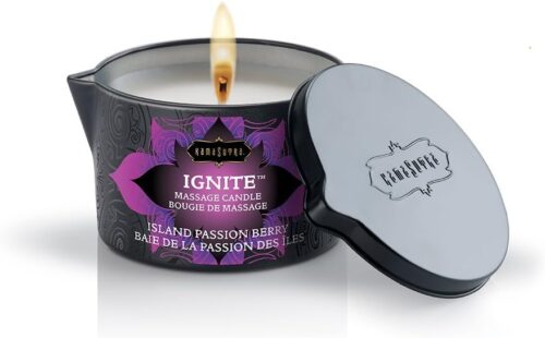 KAMA SUTRA Ignite Massage Candle - Coconut Oil and Soy Based - Island Passion Berry, 6 oz Candle Melts into a Warm Massage Oil, Couples Massage,...