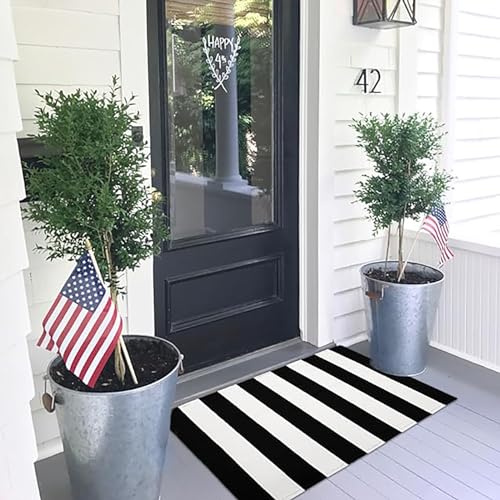 KOZYFLY Black and White Area Rug 27.5x43 Inches Striped Front Door Rug Cotton Washable Indoor Outdoor Rug Doormats Outdoor Small Striped Rugs for... KOZYFLY Black and White Area Rug 27.5x43 Inches Striped Front Door Rug Cotton Washable Indoor Outdoor Rug Doormats Outdoor Small Striped Rugs for...