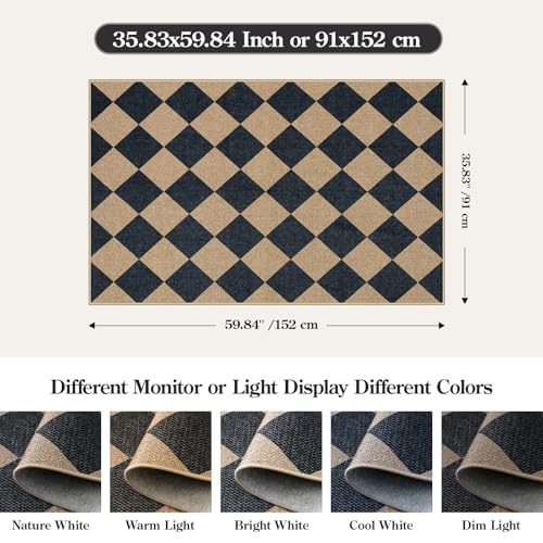 Lahome Checkered Easy Jute 3x5 Outdoor Patio Rug, Washable Rugs for Entryway Diamond Indoor Outdoor Living Room Carpet, Farmhouse Neutral Non Slip... Lahome Checkered Easy Jute 3x5 Outdoor Patio Rug, Washable Rugs for Entryway Diamond Indoor Outdoor Living Room Carpet, Farmhouse Neutral Non Slip...