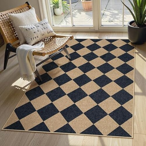 Lahome Checkered Easy Jute 3x5 Outdoor Patio Rug, Washable Rugs for Entryway Diamond Indoor Outdoor Living Room Carpet, Farmhouse Neutral Non Slip...