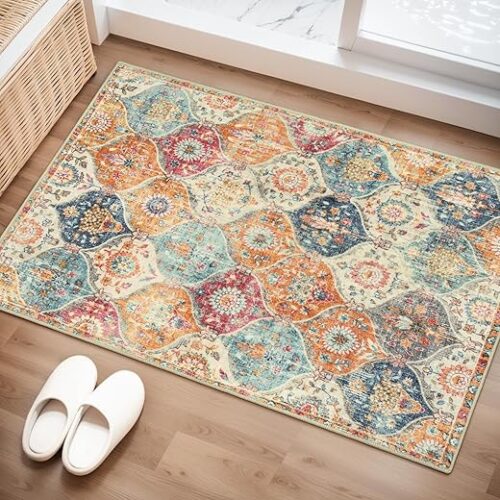 Lahome Moroccan Trellis Washable Rug, 2x3 Kitchen Rugs for Entryway Bathroom, Non-Slip Indoor Door Mat Ultra-Thin, Small Oriental Throw Carpet for...