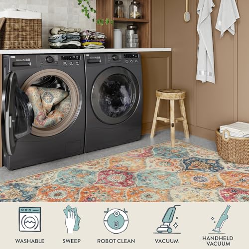 Lahome Moroccan Trellis Washable Rug, 2x3 Kitchen Rugs for Entryway Bathroom, Non-Slip Indoor Door Mat Ultra-Thin, Small Oriental Throw Carpet for...