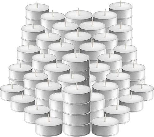 L'ner Tea Light Candles – Set of 100 Unscented Tea Lights – Burns Aprx. 3.5 Hour – Party & Ambience Candles – Restaurant Decorations