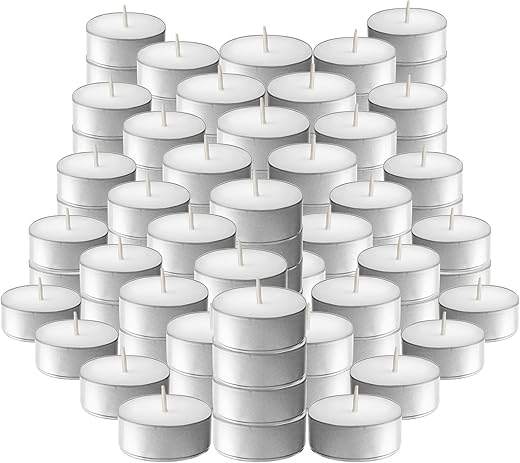 L'ner Tea Light Candles – Set of 100 Unscented Tea Lights – Burns Aprx. 3.5 Hour – Party & Ambience Candles – Restaurant Decorations L'ner Tea Light Candles – Set of 100 Unscented Tea Lights – Burns Aprx. 3.5 Hour – Party & Ambience Candles – Restaurant Decorations