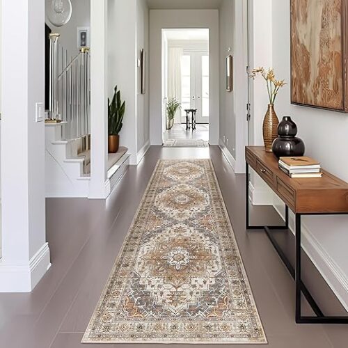Madane Runner Rug 2x8, Washable Hallway Runner Rugs, Non-Slip Low-Pile Soft Kitchen Rug Runner Laundry Room Rug, Vintage Throw Entry Foyer Mat for...