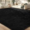 Merelax Soft Area Rug for Livingroom Bedroom, Machine Washable 4x6 Black Rugs Fluffy Shaggy Bedside Rug, Non Slip Indoor Carpet for Nursery Kids...