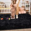 Merelax Soft Area Rug for Livingroom Bedroom, Machine Washable 4x6 Black Rugs Fluffy Shaggy Bedside Rug, Non Slip Indoor Carpet for Nursery Kids...
