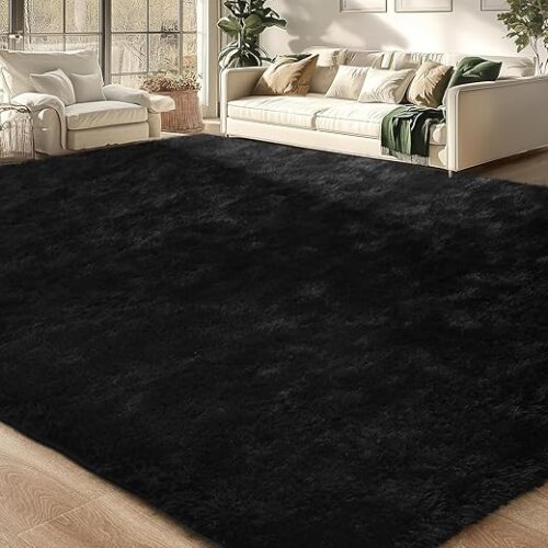 Merelax Soft Area Rug for Livingroom Bedroom, Machine Washable 4x6 Black Rugs Fluffy Shaggy Bedside Rug, Non Slip Indoor Carpet for Nursery Kids...