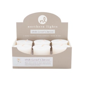 Northern Lights Set of 6 White Currant and Jasmine Votive Candles