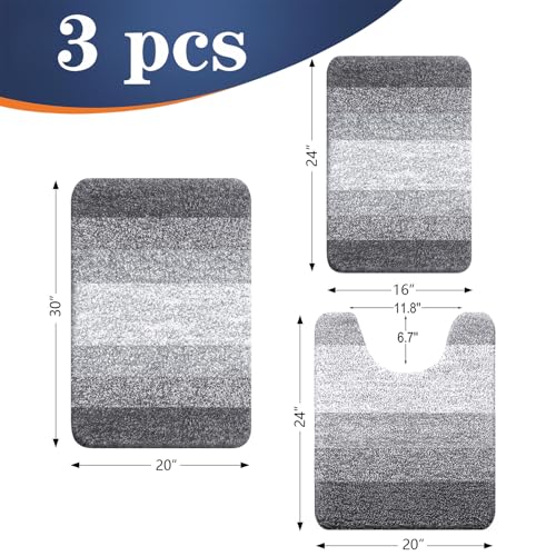 OLANLY Bathroom Rugs Sets 3 Piece, Soft Absorbent Microfiber Bath Mats and U-Shaped Contour Toilet Rug, Plush Shaggy Bath Mat Set for Bathroom...