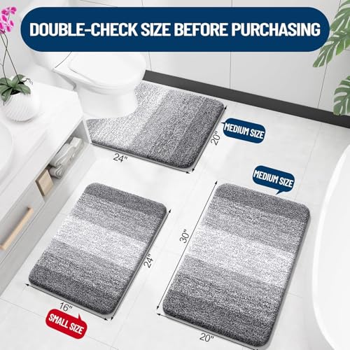 OLANLY Bathroom Rugs Sets 3 Piece, Soft Absorbent Microfiber Bath Mats and U-Shaped Contour Toilet Rug, Plush Shaggy Bath Mat Set for Bathroom...