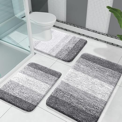 OLANLY Bathroom Rugs Sets 3 Piece, Soft Absorbent Microfiber Bath Mats and U-Shaped Contour Toilet Rug, Plush Shaggy Bath Mat Set for Bathroom...