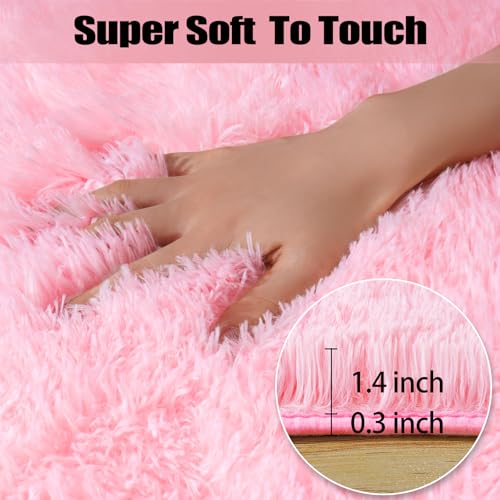 Pink Rug for Bedroom, 2x3 Fluffy Area Rugs for Living Room, Small Soft Shag Fuzzy Shaggy Carpets for Kids Boys and Girls Dorm with 4 Non-Slip Rug...