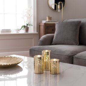Set of 3 LED Metallic Glass Pillar Candles