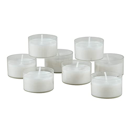 Stonebriar 96 Count White Unscented Smokeless Long Burning Clear Cup Tea Light Candles with 6 to 7 Hour Burn Time