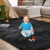 Super Soft Area Rugs for Living Room 5x7 Black, Fluffy Furry Shaggy Fuzzy Area Rug, Upgrade Anti-Skid Rectangular, High Pile Soft Throw Rug for...