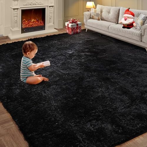 Super Soft Area Rugs for Living Room 5x7 Black, Fluffy Furry Shaggy Fuzzy Area Rug, Upgrade Anti-Skid Rectangular, High Pile Soft Throw Rug for...