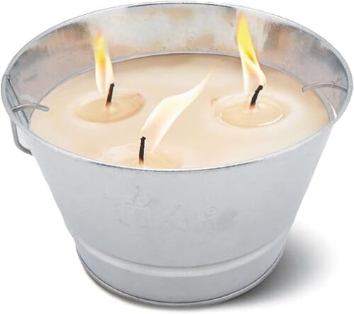 TIKI Citronella Candle 28-Ounce – Triple Wick Metal Bucket with Lid (Silver) – Long-Lasting Outdoor Candle for Patio, Deck, Garden, Backyard & Camping