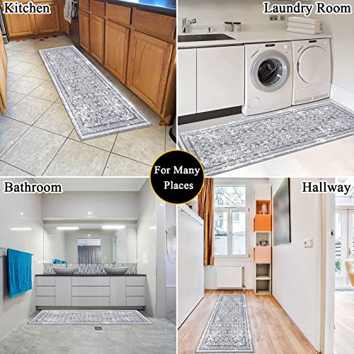 Vaukki Hallway Runner Rug, Vintage Shaggy Soft Laundry Rug Runner, Non Slip Entryway Mat, Washable Farmhouse Kitchen Area Carpet for Bathroom, and...