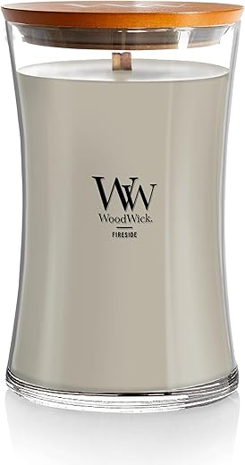 WoodWick Large Hourglass Fireside Candle Premium Soy Blend Wax Crackles as it burns Perfect for Gifting