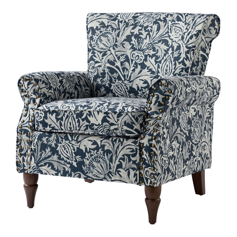 Connaught Navy Blue and White Floral Upholstered Chair