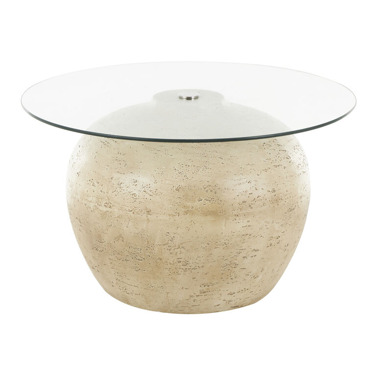 Fernanda Round Beige Resin Orb Glass Top Coffee Table
