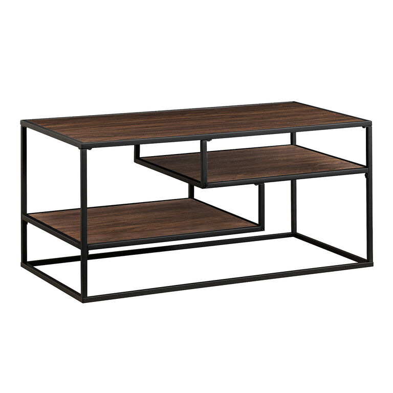Lyon Wood and Black Steel Coffee Table with Shelves